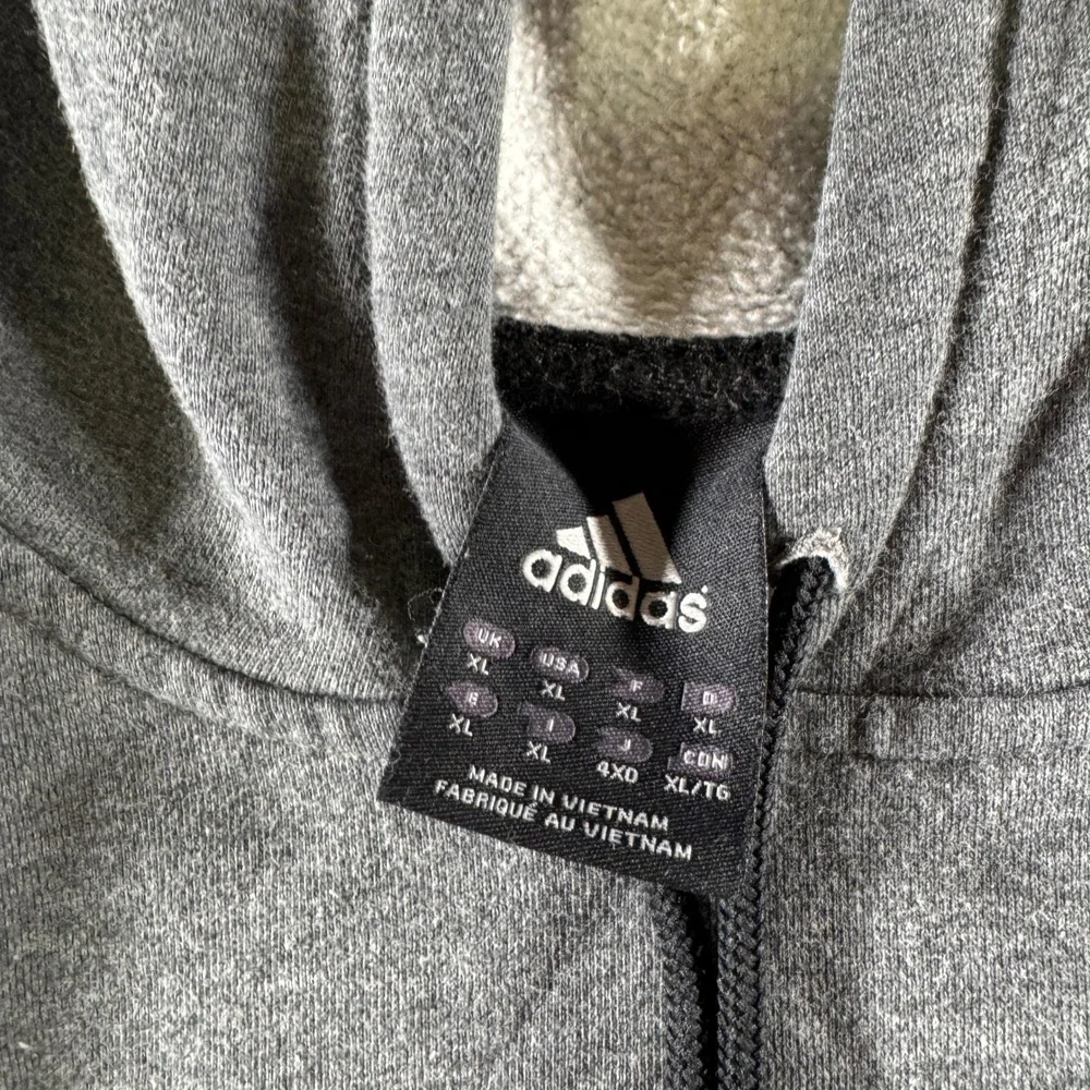 Y2K Adidas Striped Solid Hoodie Boxy Fit Gray Black Logo Men's XL Clean Pullover